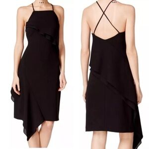 Betsey Johnson black asymmetrical tiered sleeveless midi dress 14